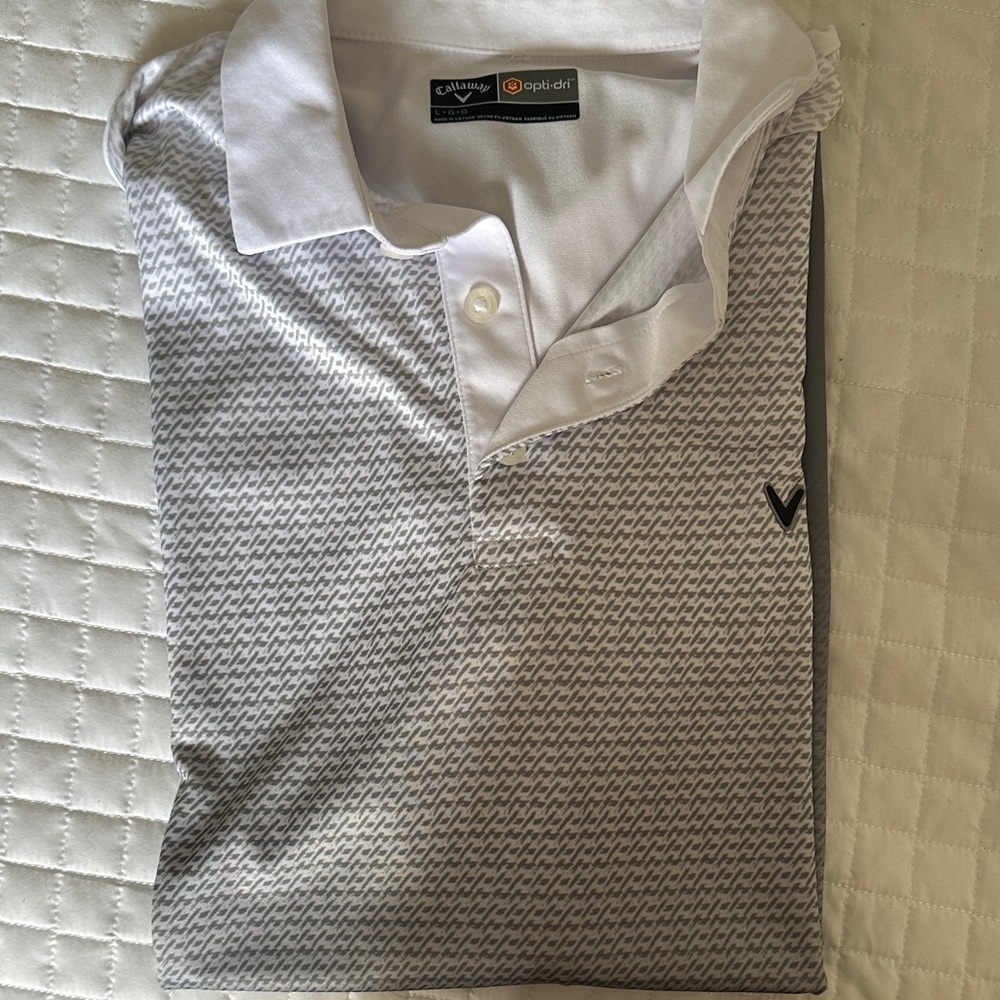 Callaway Men's White and Gray Patterned Polo Shirt